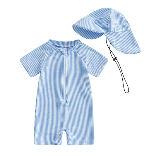 Baby Boy Swimsuit & Sun Hat Set - Whale Print, UV Protection - WhaleSplash Jr