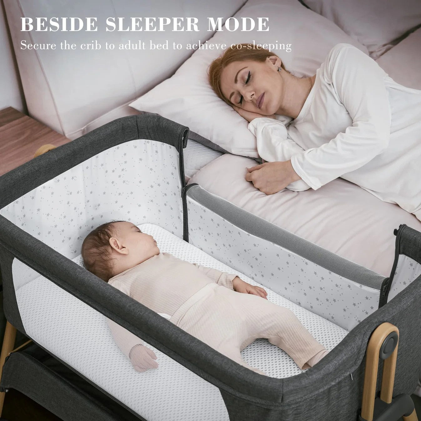 Bassinet with folded sidewall for bedside setup