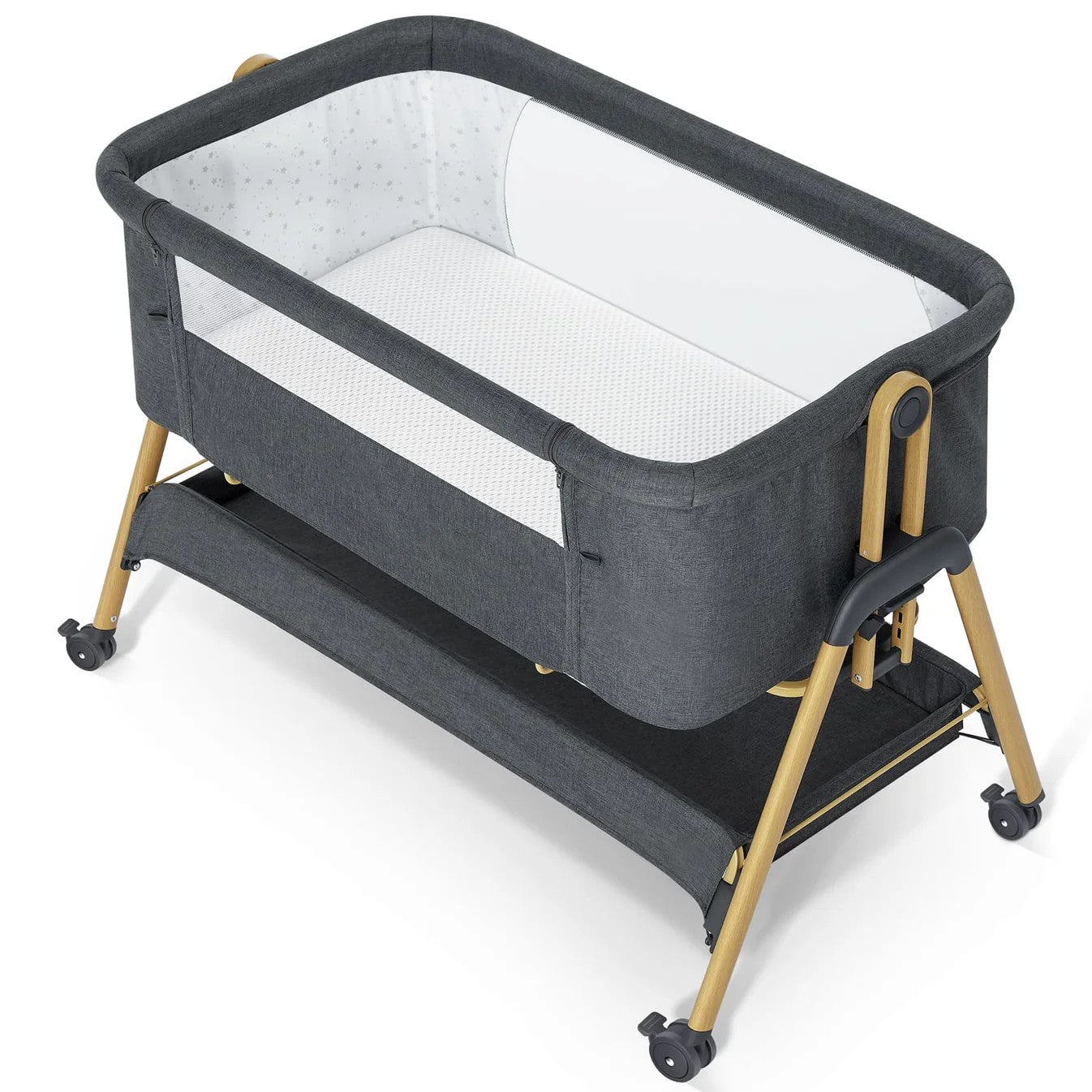 Product overview and dimensions of the baby bassinet