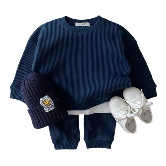 Baby Cotton Tracksuit Pullover Set - navy