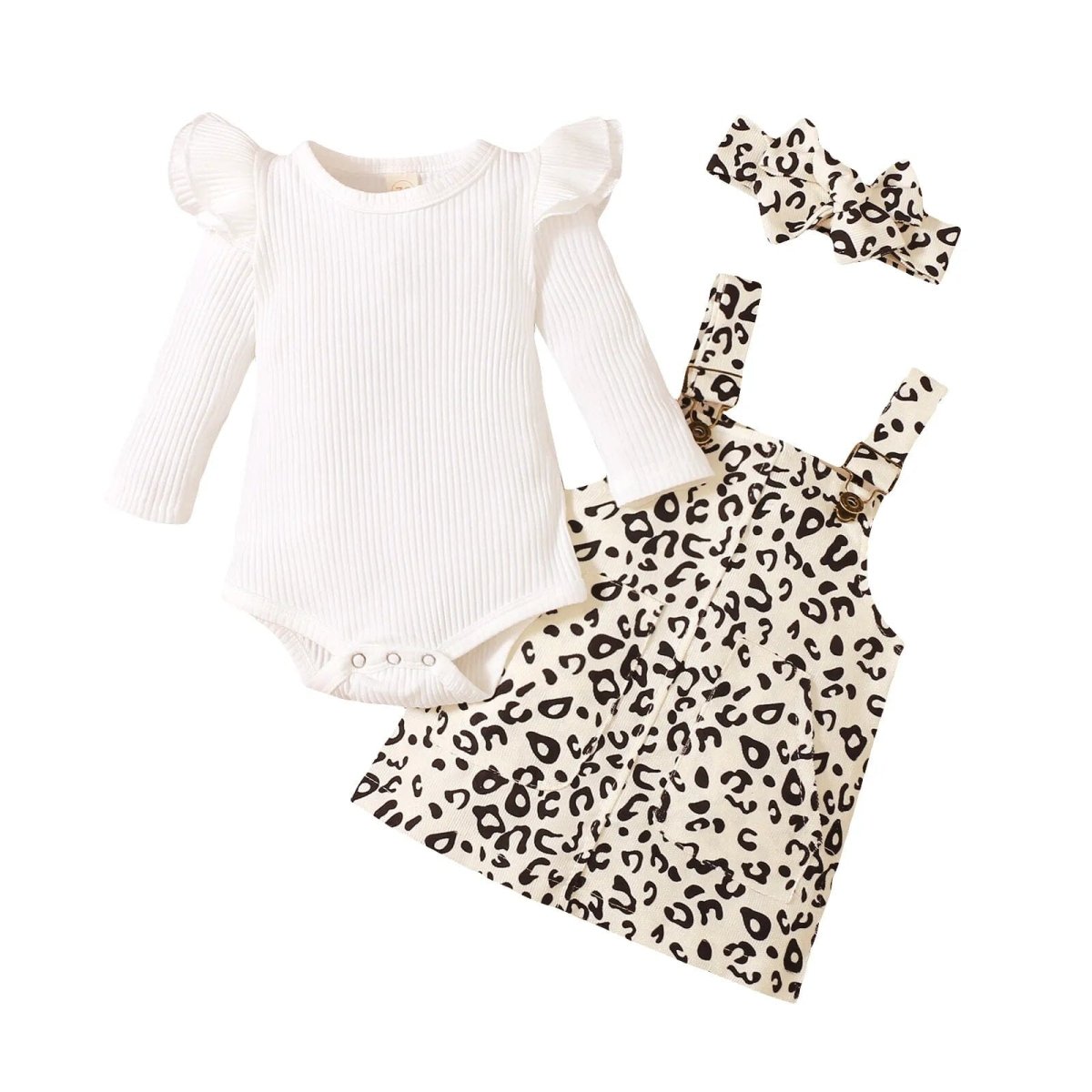 Baby Girl Suspender Skirt Leopard Print - White