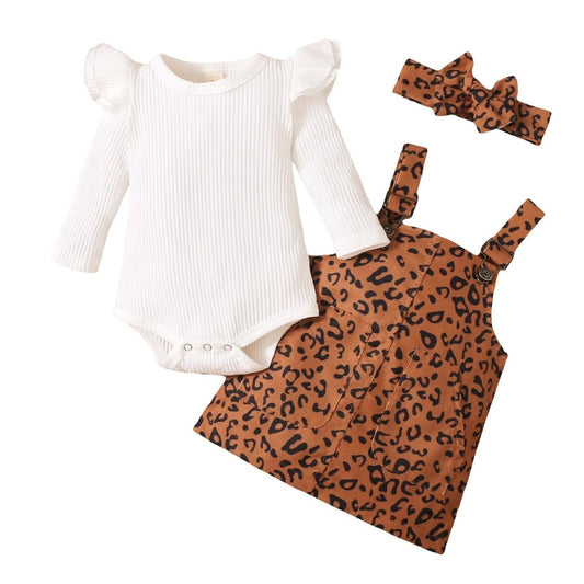 Baby Girl Suspender Skirt Leopard Print - Khaki