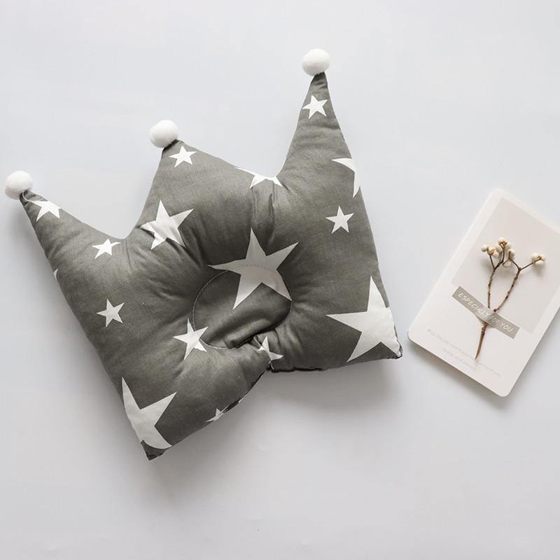 Crown Shape Head Protection Baby Pillow - Grey Star