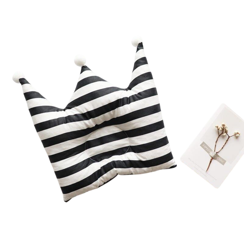 Crown Shape Head Protection Baby Pillow - Black Stripe