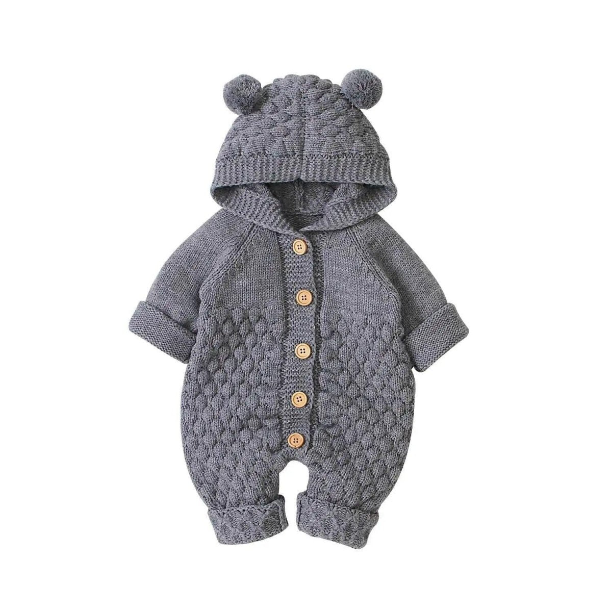 Hooded Wool Warm Cute Jumpsuit - Grey